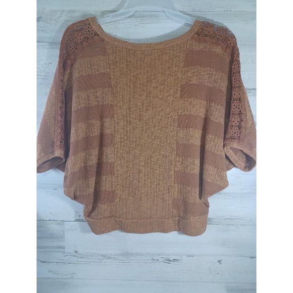 Women's Lush Pumpkin‎ Spice Size Small Lace Sleeves Fall Sweater Short - Picture 7 of 11